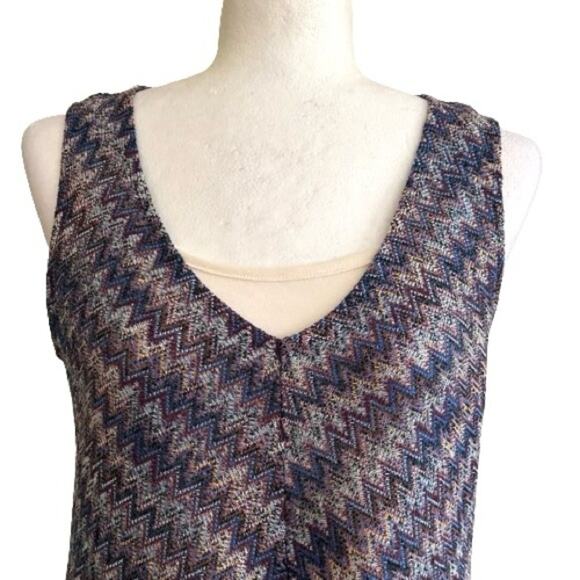 Maeve Blue Purple Chevron Knit Drop Wasit Sleeveless Slip Lined Dress Size XS - Picture 3 of 13